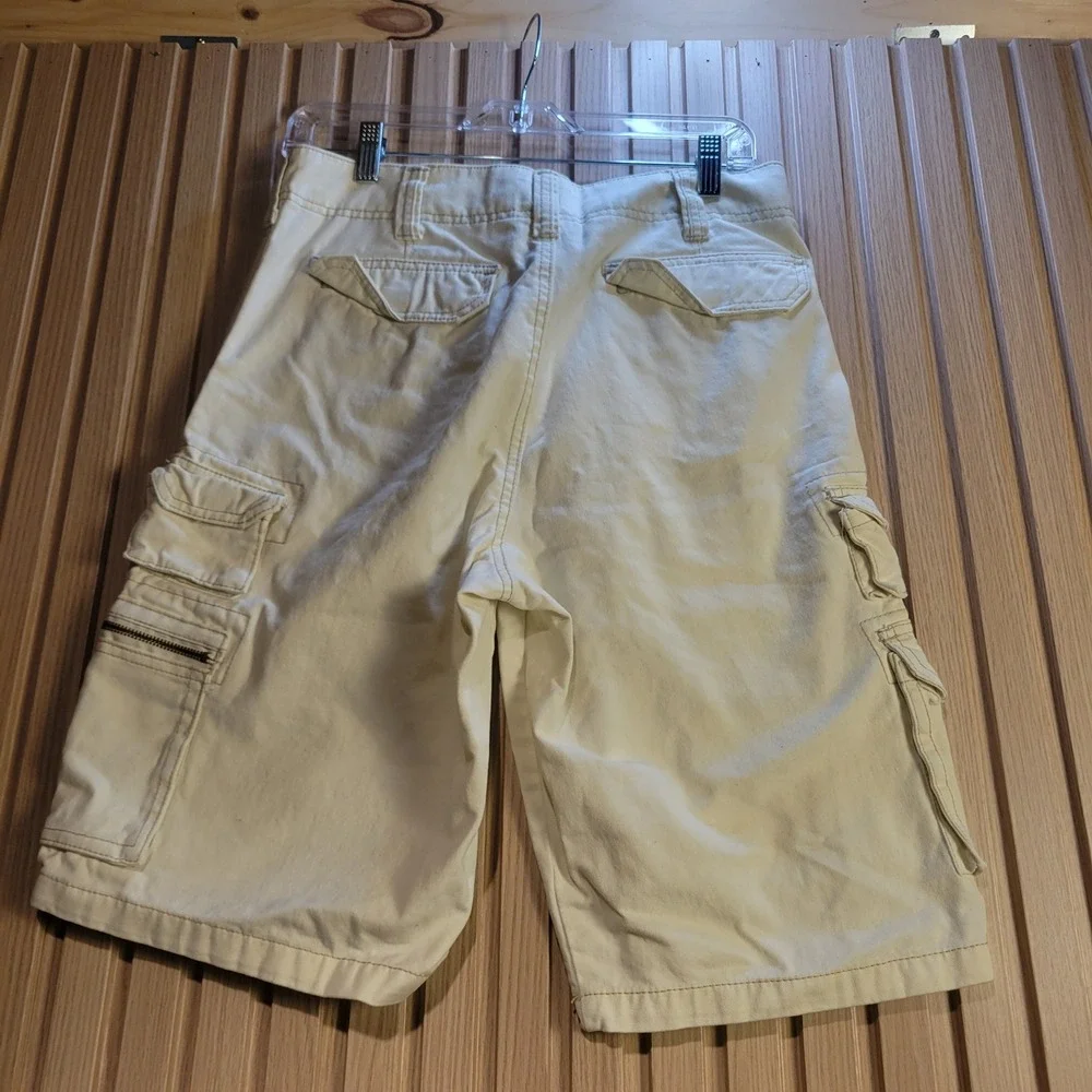 Iron Co. Mens Cream Cotton Twill Cargo Shorts Multi Pocket Utility Workwear 30